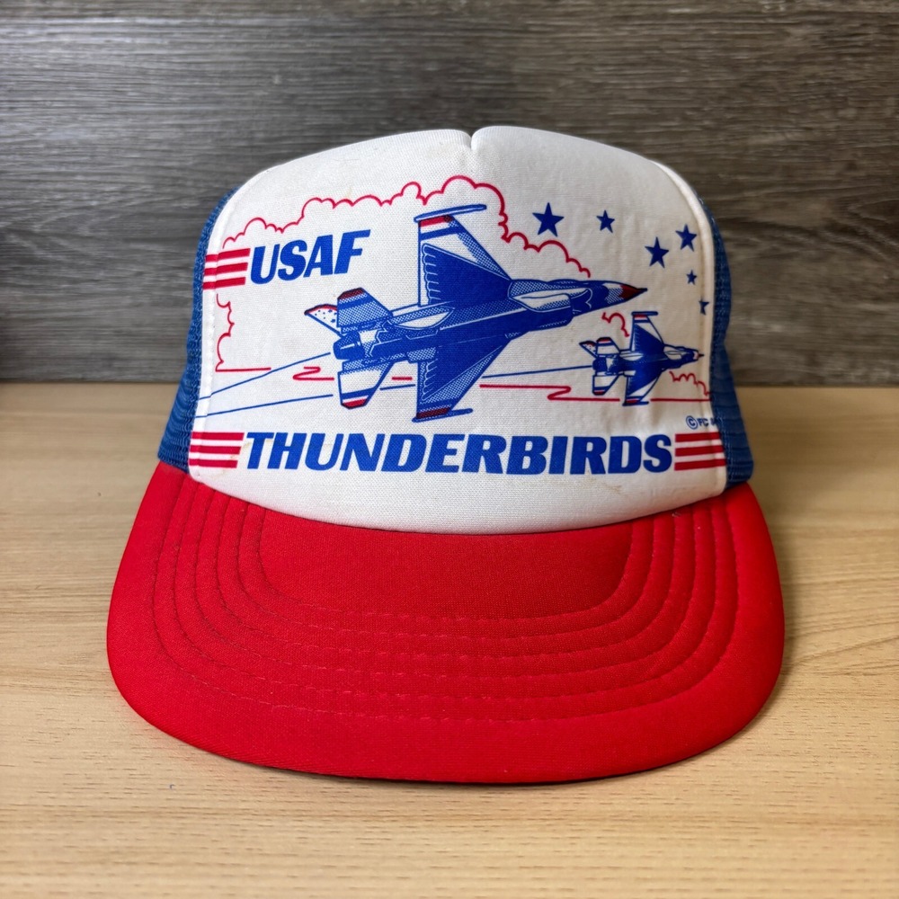 Vintage USAF Hat Cap Snap Back Blue Red Trucker Thunderbirds